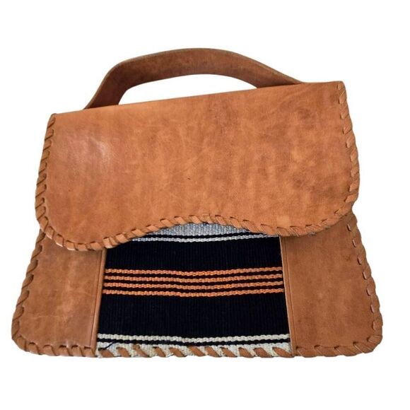 Sarep + Rose Womens Genuine Leather Handwoven Fabric Top Handle Handbag Brown - Picture 9 of 10